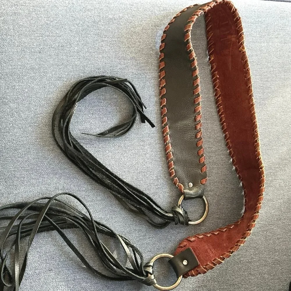 Kim White Reversible Suede‎ + Leather Brown & Black w/ Fringe Size M